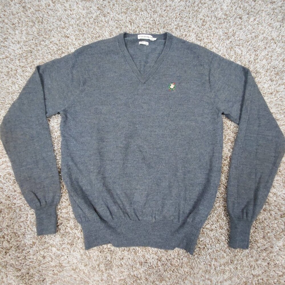 Peter Millar Sweater Mens Medium Grey Merino Wool V-Neck Golf Logo READ